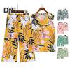 2 Pcs/Set Women Vest Pants Set Flower Print Round Neck Sleeveless Loose Pleated Elastic Waist Wide Leg Casual Homewear Mid Aged Mother Pajamas Set