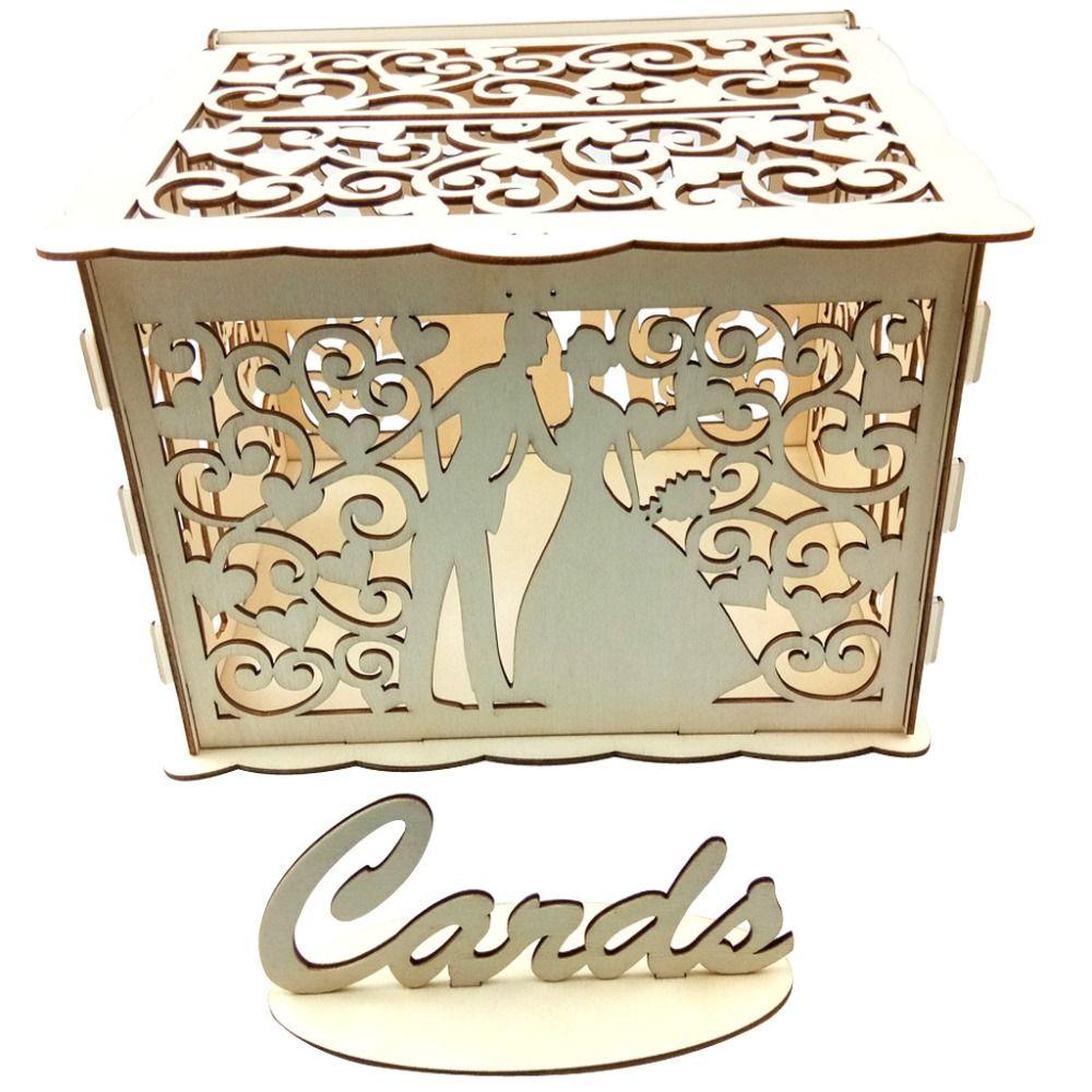 Wood Hollow Sign-in Box 25*20*18.3 CM Wedding Card Box Wedding Money Box Holder Graduation