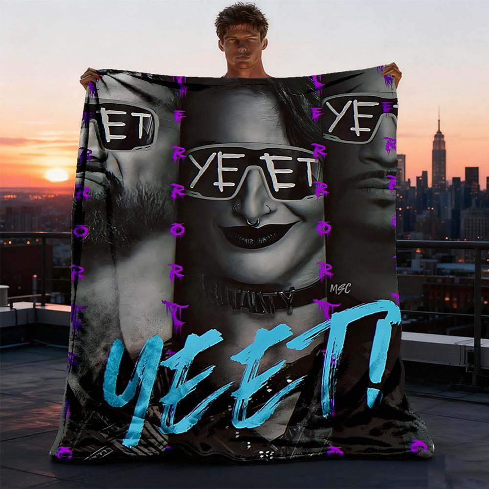 1pc YEET Outdoor Flannel Blanket, Cozy & Warm Soft Te Playful Design, Napping Camping,