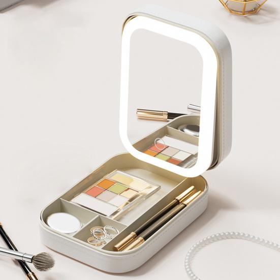 Дорожная косметичка со светодиодным зеркалом, USB-зарядка, 3 цвета, регулируемое косметическое зеркало с подсветкой, портативное дорожное мини-зеркало, футляр для косметики, ювелирные изделия