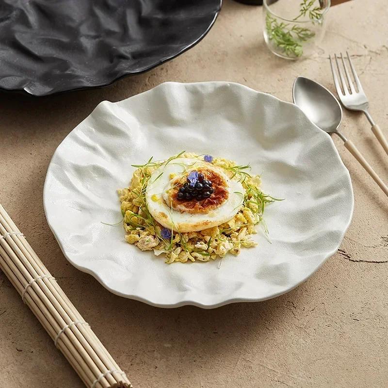 Плиссированная плоская керамическая тарелка для жарки стир-фрай 2024 новая тарелка для стейка домашняя высококлассная красивая японская западная еда ужин