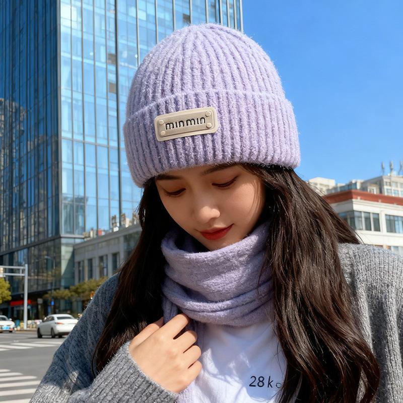 Autumn and winter new wool hat for women, small face, warm ear protection, cold hat, Korean letter knitted hat, pullover hat
