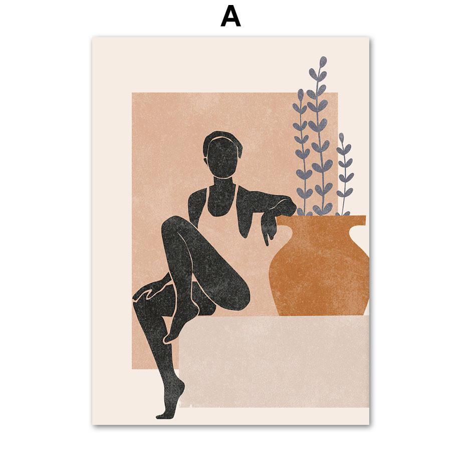 Бохо Абстрактная Черная Девушка Лист Радуга Геометрия Настенное Искусство Холст Живопись Скандинавские Постеры И Принты Картинки Для Декора Гостиной