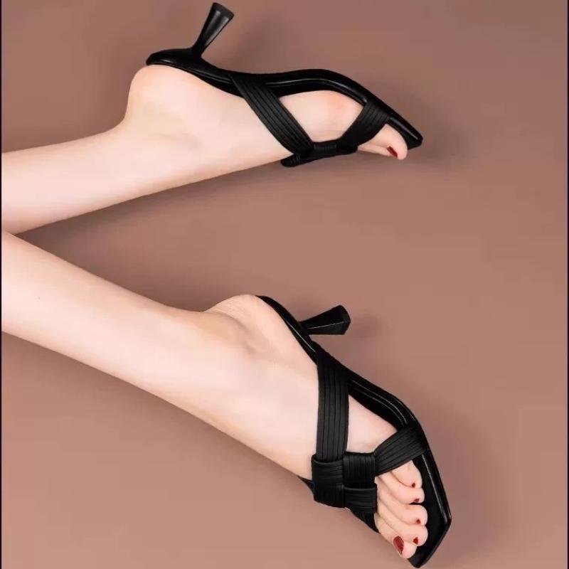 Женские босоножки на высоком каблуке Лето 2025 Мода Квадратный носок Толстый каблук Туфли Женские Элегантные Платье Вечеринка Шлепанцы