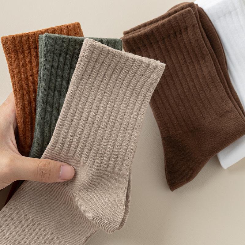 Мужские однотонные носки из чесаного хлопка – осень/зима, средней длины, повседневные и деловые стили с имитацией вручную пришитого носка