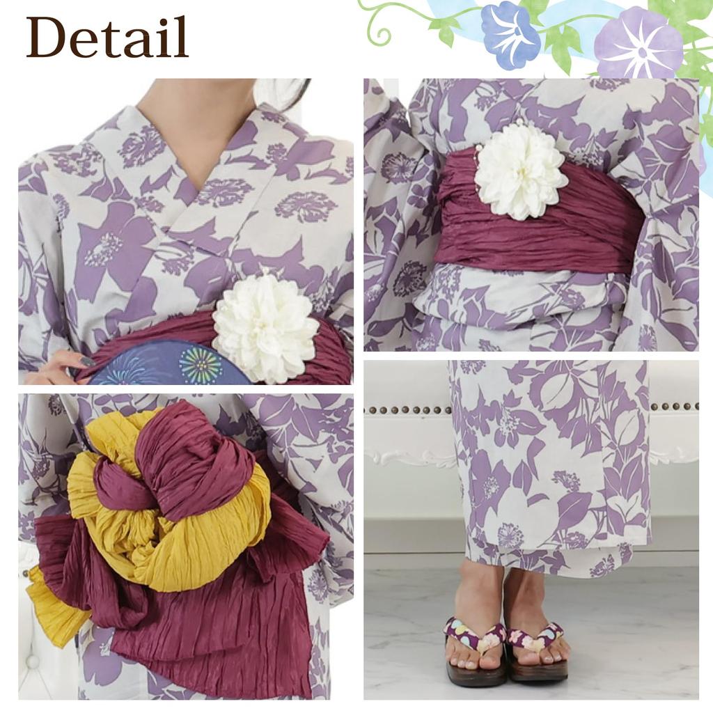 Юката легкие японские стринги Heiko Geta один размер подходит большинству [RAVIR] женский комплект из 3 предметов, мимолетность, пропавший, фиолетовый, анемон, одежда, пушистый, оби,