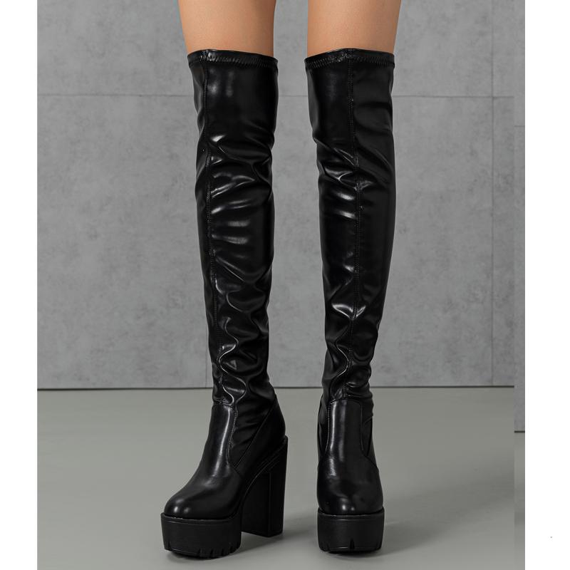 Eilyken Winter Street Style Sexy Over The Knee Boots Women Fashion Round Toe Square Platform Heels Shoes Largas Booties