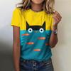 Милый кошачий принт женские футболки с круглым вырезом и короткими рукавами свободные футболки в стиле кавайи свободная футболка летняя женская одежда 2025