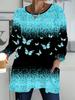 2025 Autumn Winter New Plus Size Women's Tops, Butterfly 3D Print Fashion Crew Neck Long Sleeve T-Shirts