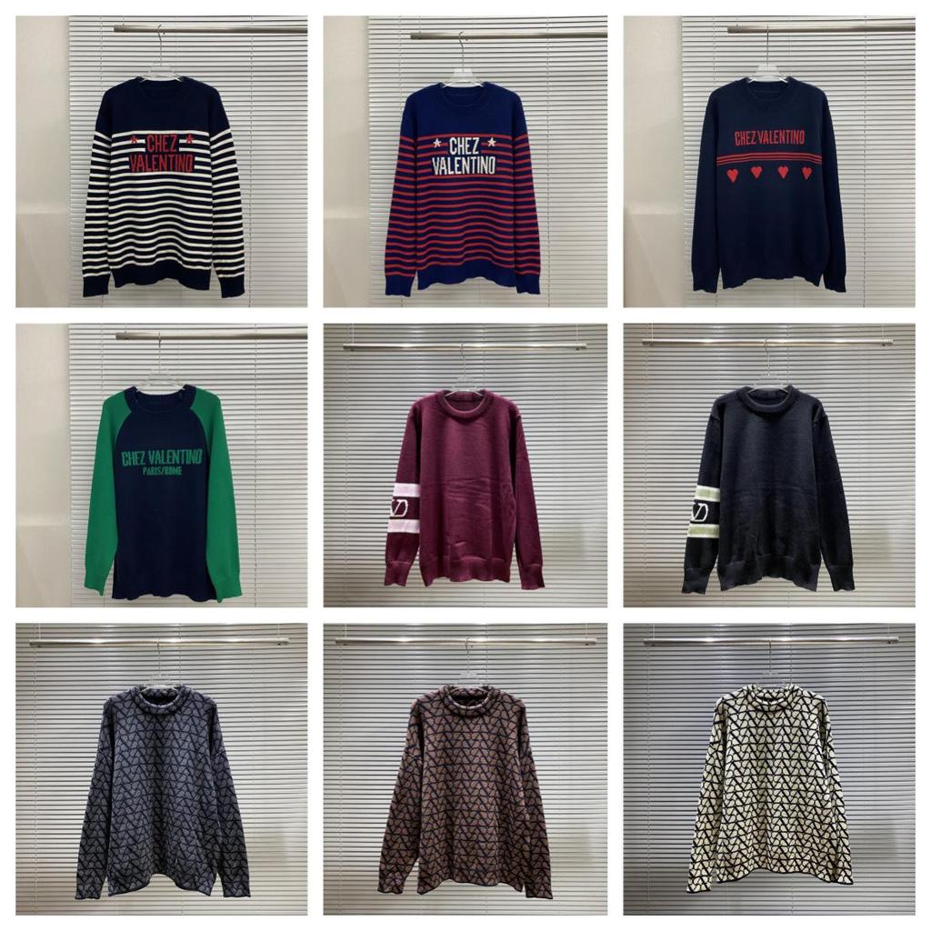 VT Valentino Унисекс вязаный свитер: 25 стилей, Свободный крой, Круглый вырез, Жаккардовый логотип-буква на груди.