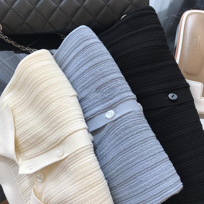 Summer Linen Tencel Breathable Cool French Polo Lapel Thin Knitted Shirt Women