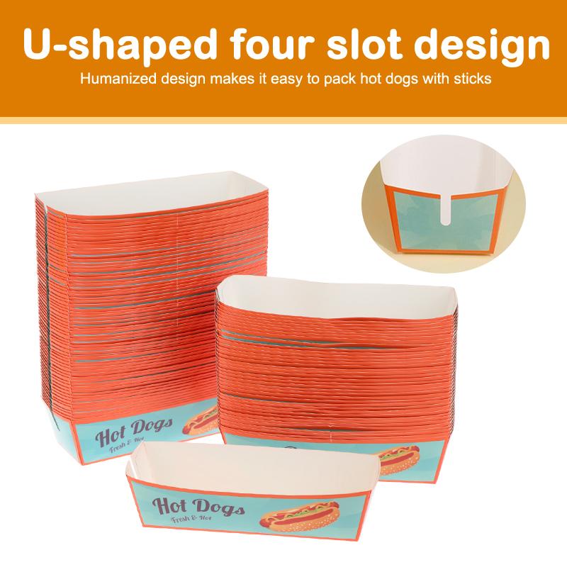 100 шт. Коробка для упаковки хот-догов без складывания Бумажная Одноразовая Посуда для вечеринок Поднос для подачи еды Для кейтеринга Упаковочные коробки