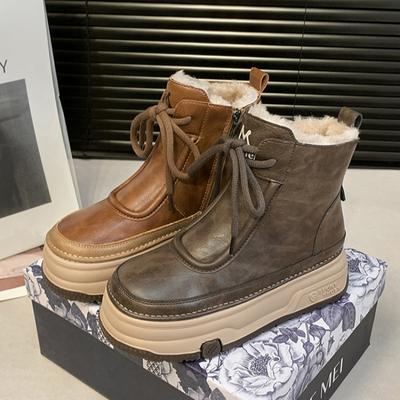 Ботильоны женские на платформе, модные зимние теплые плюшевые туфли, зимние повседневные удобные туфли, трендовые спортивные туфли на шнуровке для ходьбы, женские ботинки