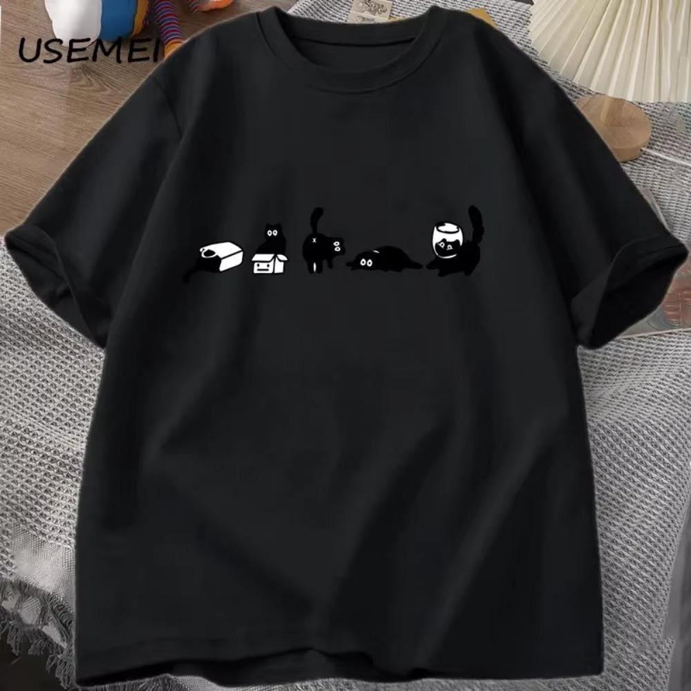 2025 Mood Cats T-Shirts Oversized Cat Mom Tee Funny Short Sleeve Cat Lovers T Shirt Casual O Neck Summer Tops