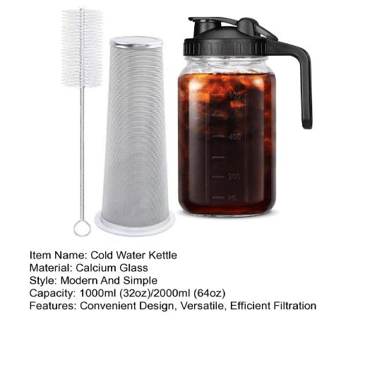 Cold Brew Coffee Maker 32oz/64oz Glass Pitcher with Stainless Steel Filter Wide Mouth Mason Jar Pitcher for Iced Tea Lemonade