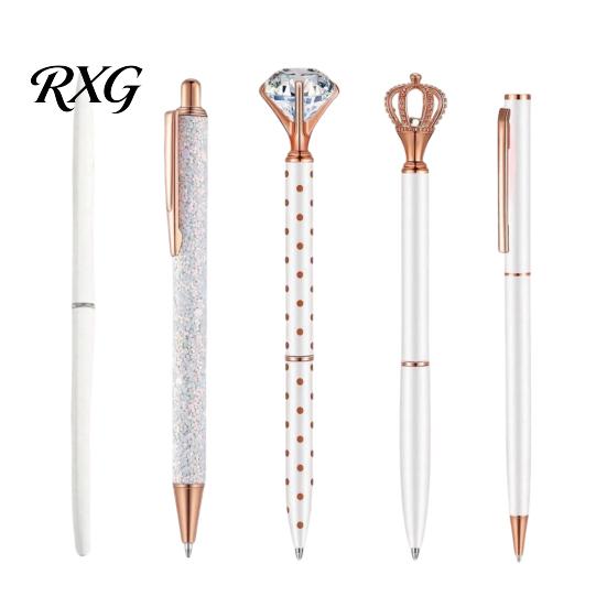 Refillable Metal Ink Pen 5PCS Diamond Ballpoint Pens, with Sparkling Rhinestone Decor, Smooth Writing Push Press Mechanism Pen, for Kids Adults