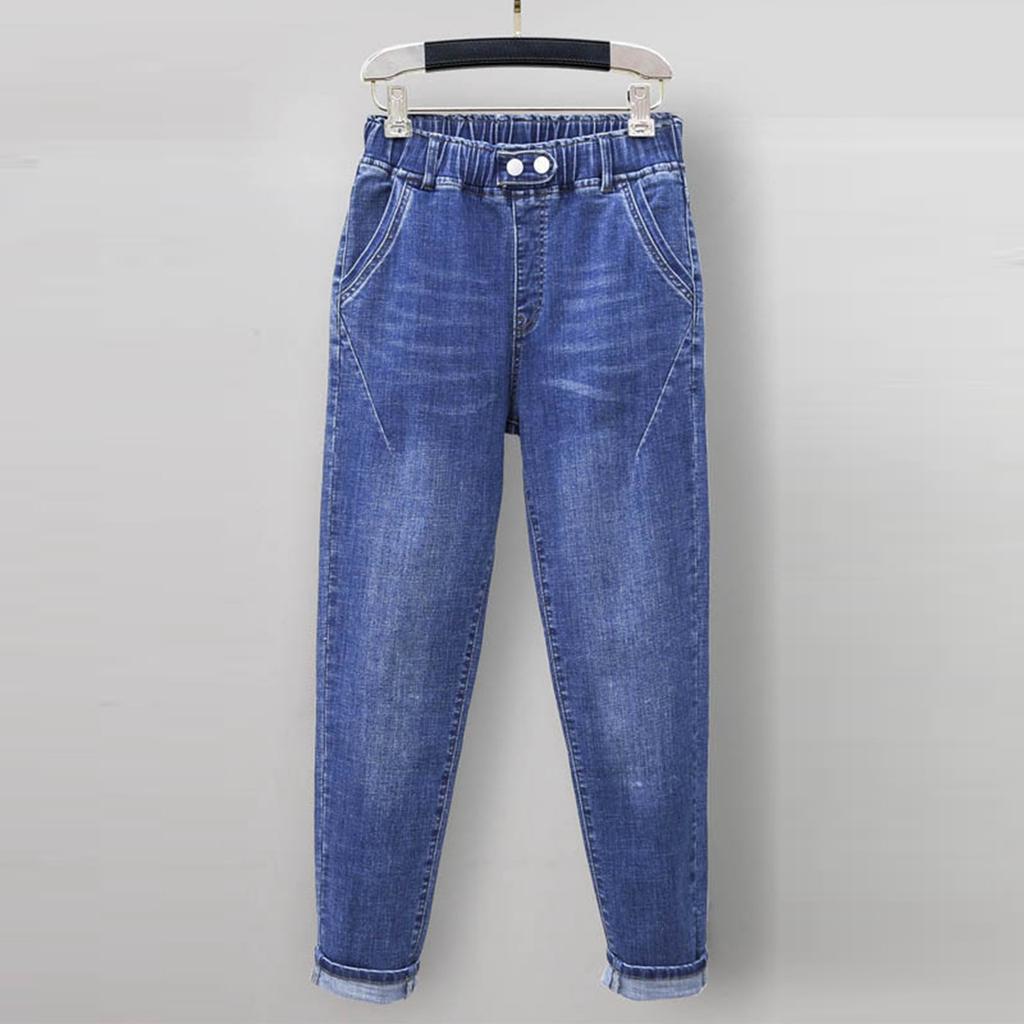 Женские брюки большого размера, эластичные джинсы, свободные полуэластичные брюки