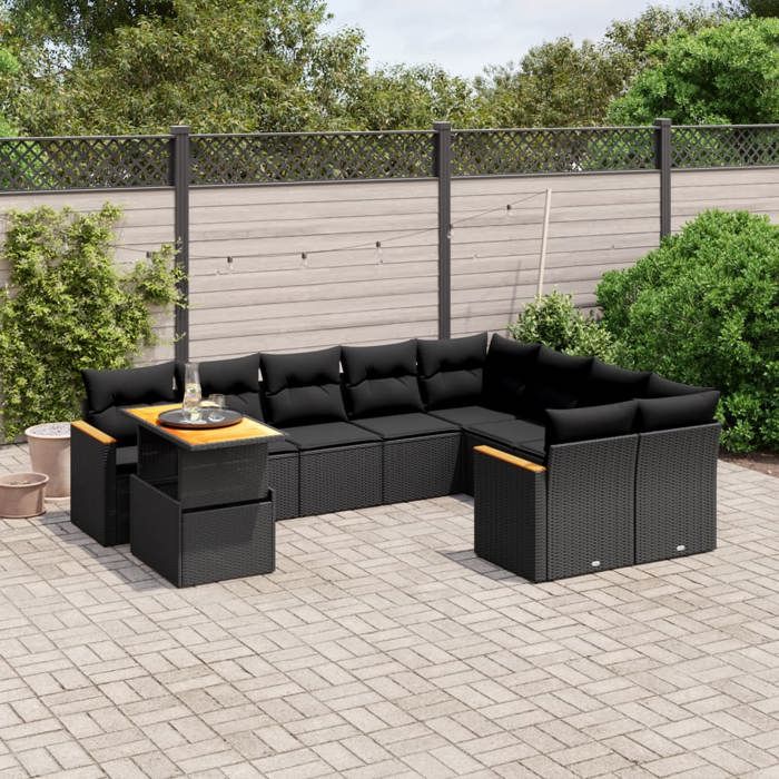 VidaXL Garden Lounge Set with Cushions 10 Pcs, Patio Sofas, Patio Furniture Set, Outdoor Furniture, Black 3273239