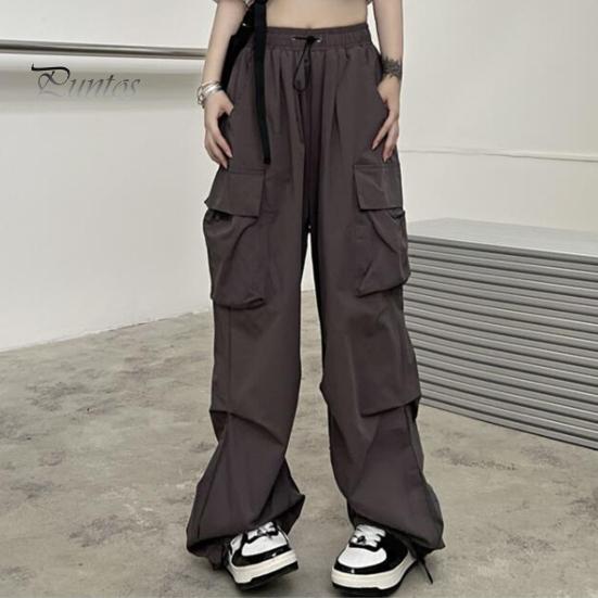 Lady Trousers Women Cargo Pants Hip Hop Baggy Solid Color Multi Pockets Elastic Waist Match Top Loose Breathable Clothes