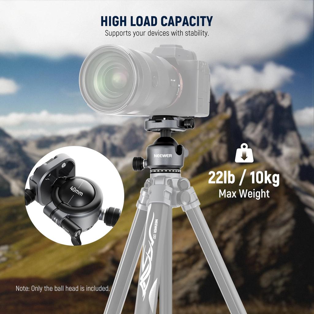 NEEWER Ball Low Center of Gravity Ball Ball Head Tripod Rotation Compatible with 40mm Metal Panoramic Camera Mount Adapter QR Peak Design Capture