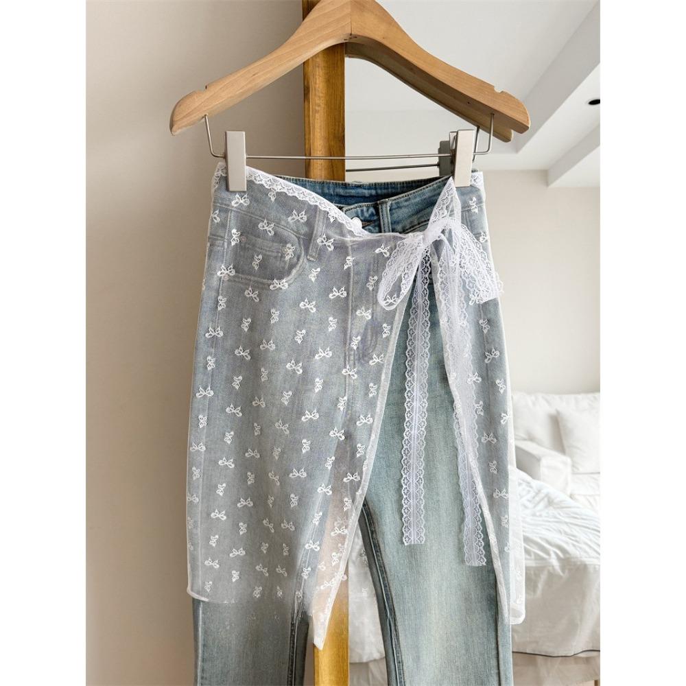 Spring Lace Skirt Curtain Cover Stacked Skirt Layering With Apron Skirt Skirt Fart Curtain Mesh Floral Skirt