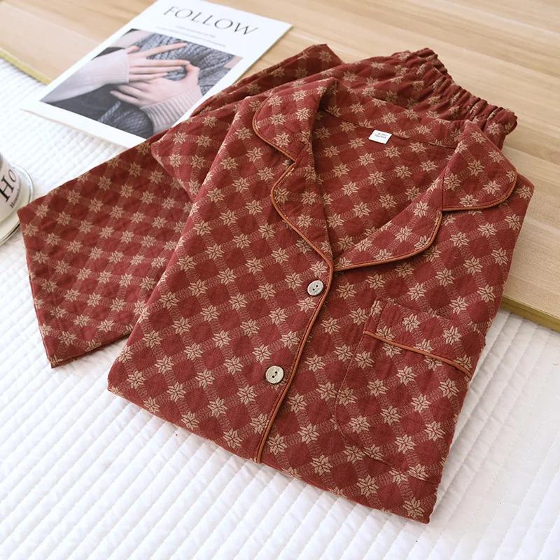 2026 Новый весенне-осенний женский пижамный комплект из 100% хлопка, с длинным рукавом и длинными брюками, комплект из двух предметов: кардиган и домашняя одежда для женщин