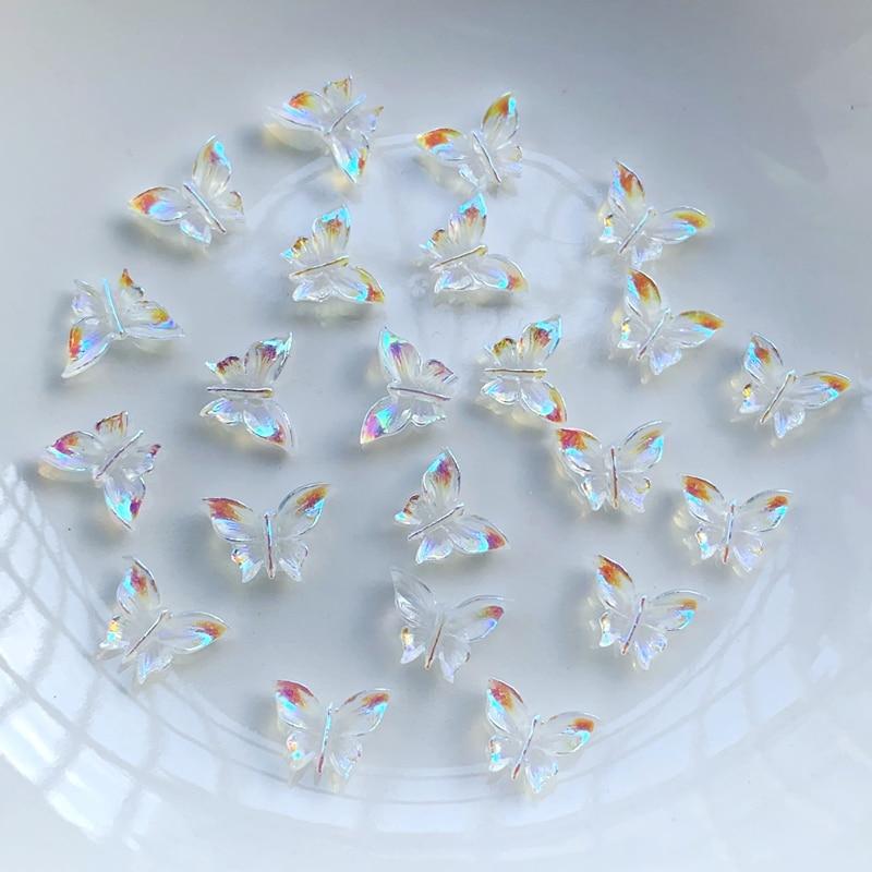 50 шт./лот AB цвет кристалл бабочка смола плоская задняя часть аксессуары для ногтей украшения для дизайна ногтей аксессуары с ювелирными изделиями «сделай сам»