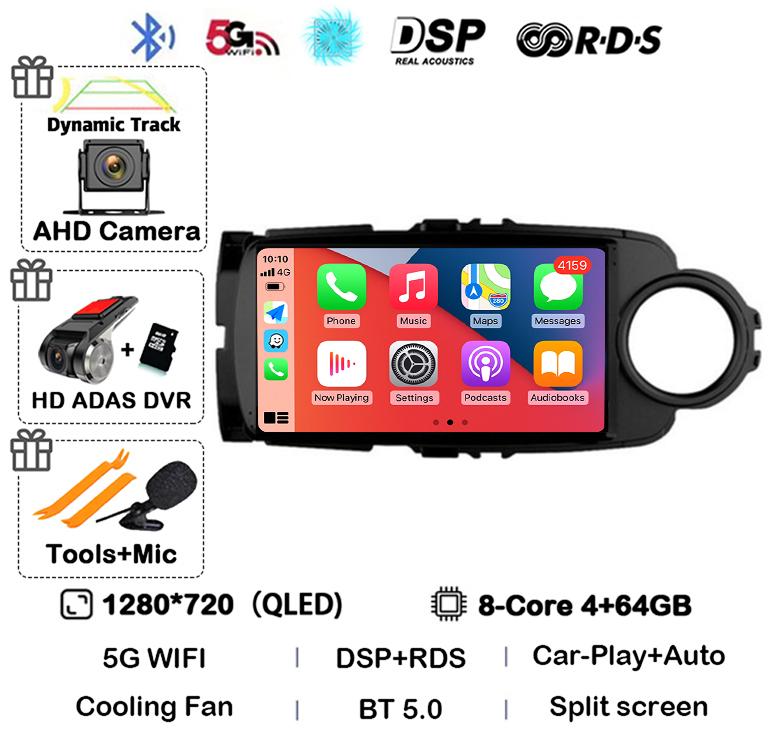Android14 Carplay Auto For Toyota Yaris 2012 2013 2014 2015 2016 2017 Multimedia Car Radio Player WIFI+4G SIM Stereo DSP GPS RHD