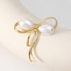Women Brooch Faux Pearl Hollow Bow Decor Stainless Exquisite Vintage Anti-slip Wear-resistant Coat Collar Hat