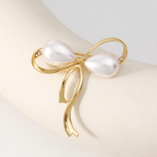 Women Brooch Faux Pearl Hollow Bow Decor Stainless Exquisite Vintage Anti-slip Wear-resistant Coat Collar Hat