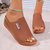 Fashion Comfortable Soft Sole Non Slip Mom's Shoes Casual Pu Slip On Sandals Round Toe Medium Wedge Heels Slides Women 2025 Summer