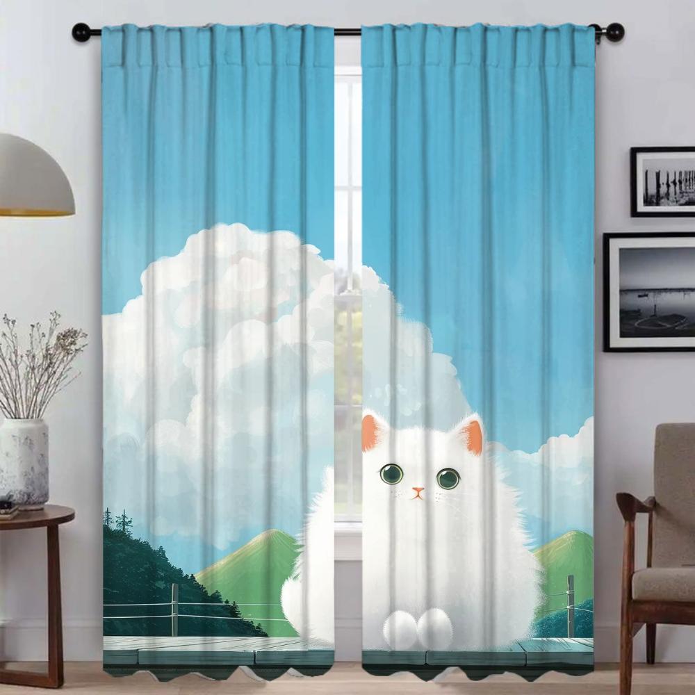 Healing Kitty Halloween Decoration Оконная занавеска для комнаты 2-панельная кухонная занавеска тюль для спальни жалюзи разделительная гостиная