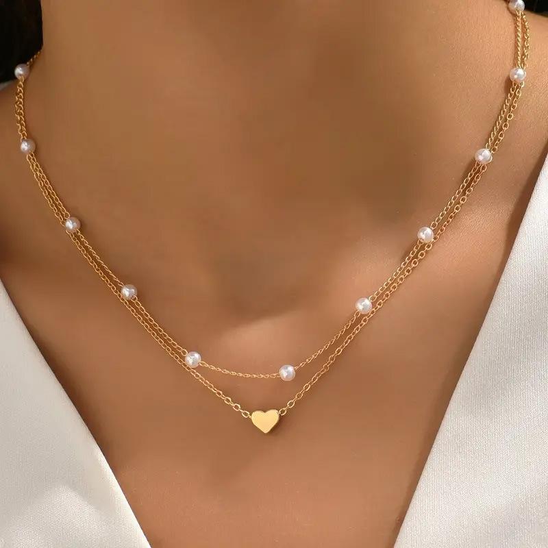 European and American hot-selling necklace bracelet set, versatile collarbone chain, heart-shaped necklace bracelet, simple peach heart item jewelry