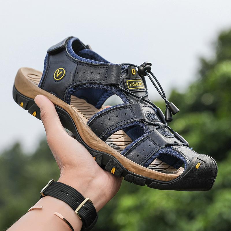 Men's Sandal Genuine Leather Men Shoes for Summer Large Size Outdoor Walking Shoes Male Sandals Man Slippers Plus Size