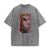 Harajuku Anime Demon Slayer Rengoku Kyoujurou Print Washed T Shirt Men Vintage Casual T-shirts Hip Hop Male Cotton Tshirt