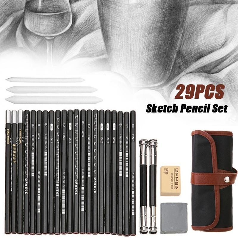 29 шт., набор карандашей для эскизов, профессиональный набор для рисования, деревянные карандаши, сумки для карандашей для художников, школьников, товары для рукоделия