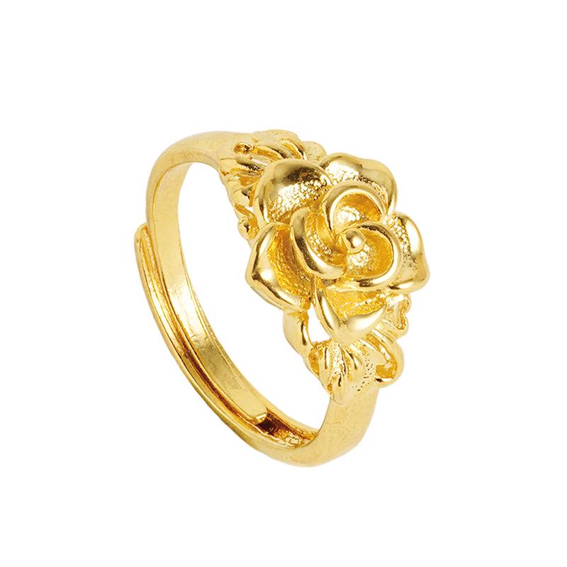 Retro Vietnamese Flower Gold-Plated Wedding Ring for Women – Imitation Gold with Real Copper
