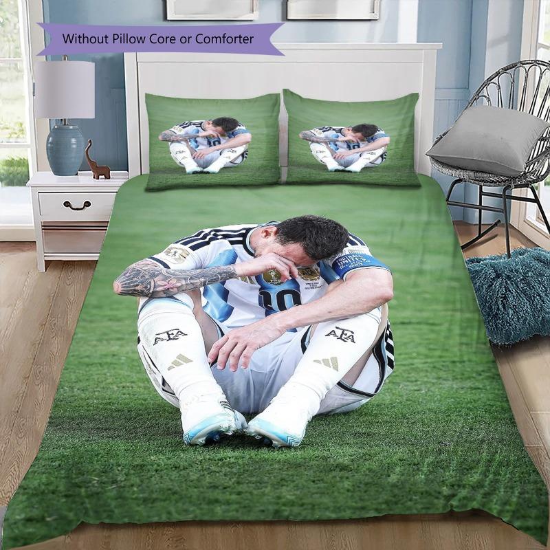 Argentina Football Star Grass Field Portrait Print 3 Pieces Duvet Cover Set National Soccer Bedding Bedroom Decor Without Pillow Core Comforter