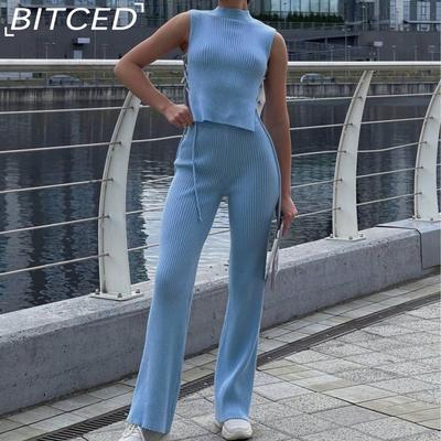 Сексуальный вязаный вязаный жилет и брюки, модный комплект для женщин