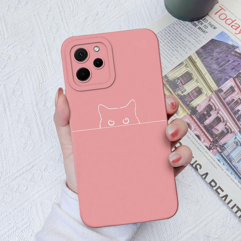 Liquid Silicone Case For Honor 30 50 70 Lite X8A X7A 9X Pro Magic5 Pro Cute Fashion Cat Shockproof Matte Phone Bag Soft Square Cover For Honor Bumper