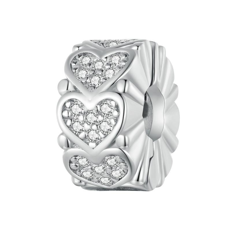 BAMOER 925 Silver Clasp CZ pave Clip Charms Daisy Beads Stopper Safety Chain fit Charm Bracelet Jewelry Clip