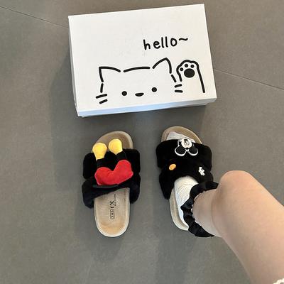 Piaohong Микки тапочки на толстой подошве пушистые 2025 осень и зима милые мультяшные домашние плоские полуторные тапочки хлопковые туфли