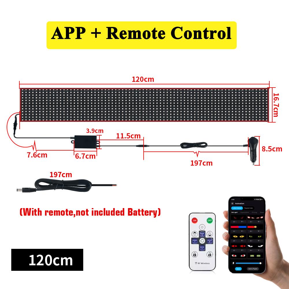 New APP Control LED Truck Car Devil Eye Light Scrolling Pixel Panel For Board Windshield Free Custom Text 12V 24V 120/150/200cm