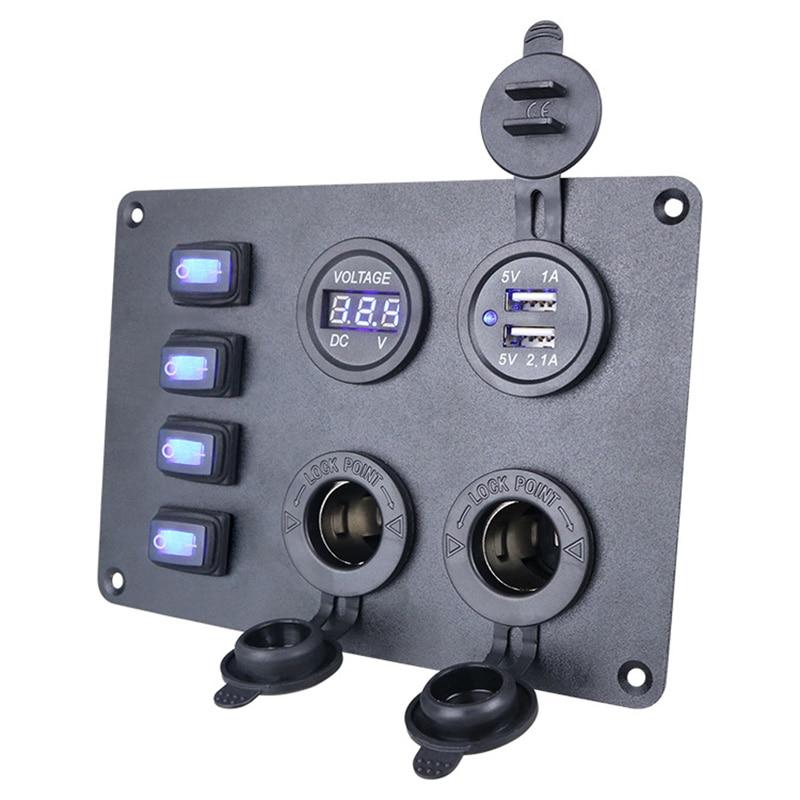 4-клавишный кулисный переключатель, панель 3.1A, двойной USB-разъем для автомобильного зарядного устройства, розетка, светодиодный вольтметр для морского грузовика на колесах
