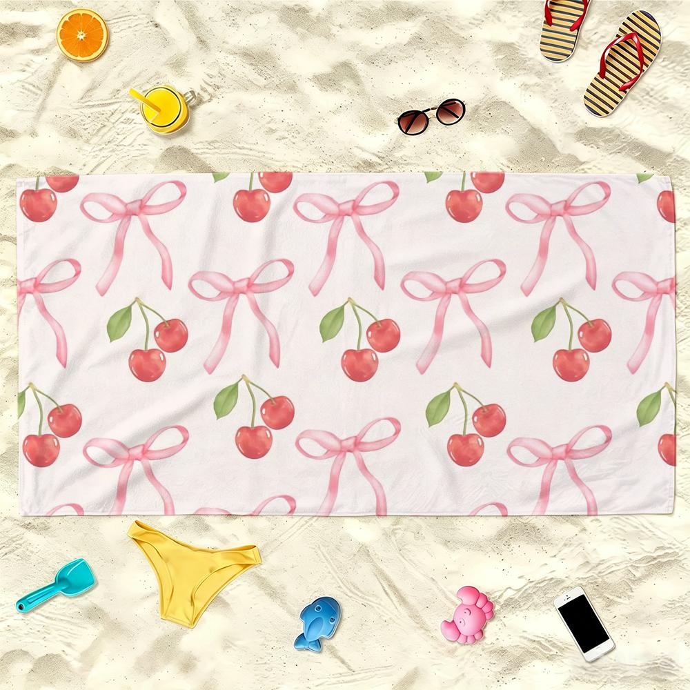 Bow Flower Pink Towel Soft Lightweight Anti-Sand Large Beach Towel Quick-Drying Bath Sports Family