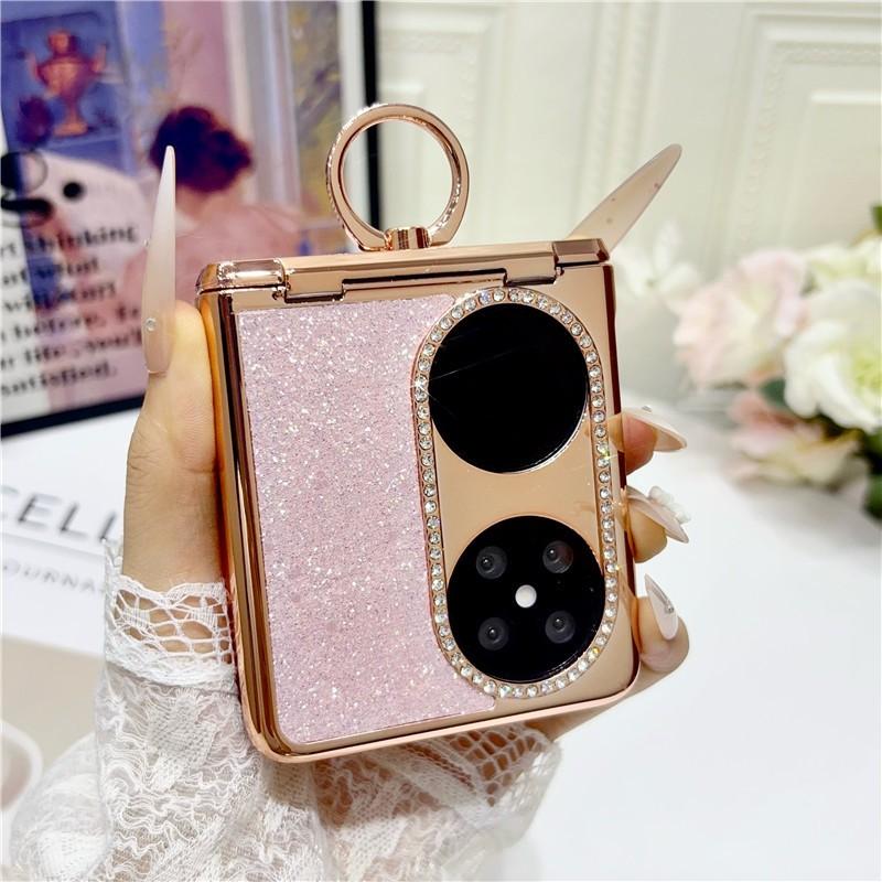P50 Pocket 2 Case With Ring Stand Electroplated PC Cover Shockproof Foldable Phone Shell Women Girls