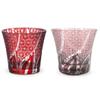 Retro Kiriko Pair of Glass Ranbori Komon Red Kasho Current Model J-kitchens Cups, 94xH85mm, 240cc, (Small Pattern) & Purple,