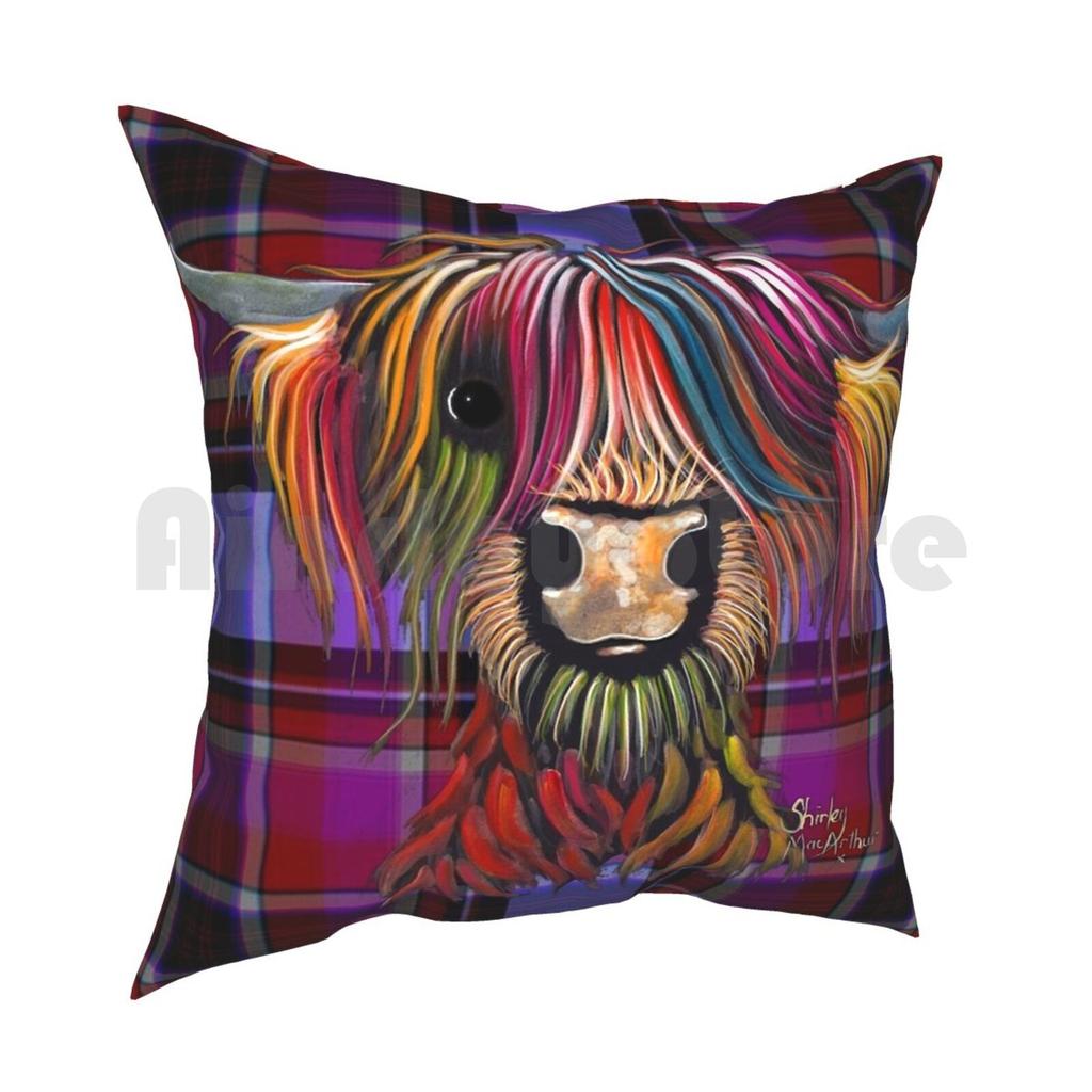 Scottish Highland Cow Tartan Oliver P By Shirley Macarthur Pillow Case Printed Home Soft DIY Pillow Cover Cow Clan