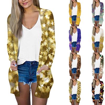 Женская модная повседневная куртка-кардиган средней длины с длинным рукавом и цветочным принтом в стиле ретро