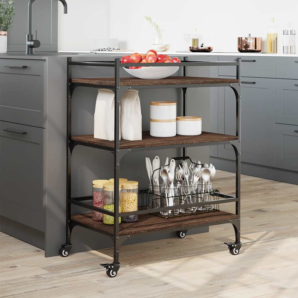 Kitchen Trolley Brown Oak Effect 65 x 40 x 86.5 cm Engineered Wood